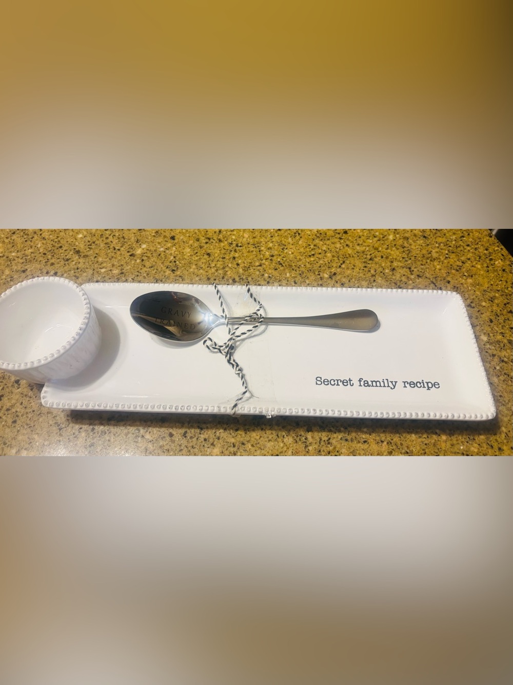 Mud Pie White Ceramic Recipe Tray with Black Twine Detail